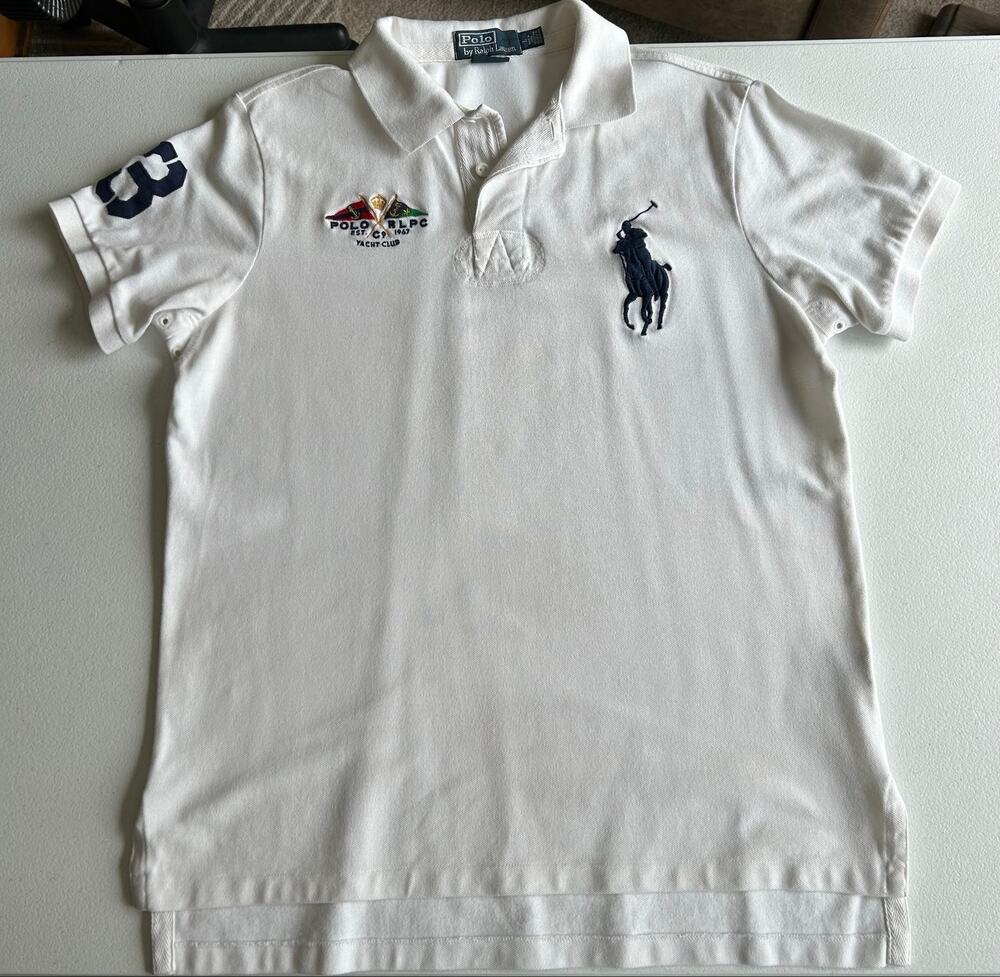 Vintage Polo by Ralph Lauren Yacht Club White Polo Shirt Sz L Big Pony *read*
